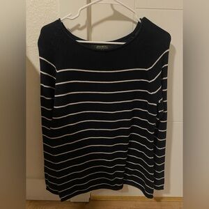Eddie Bauer Black and White Crew Neck Sweater Classic Stripes